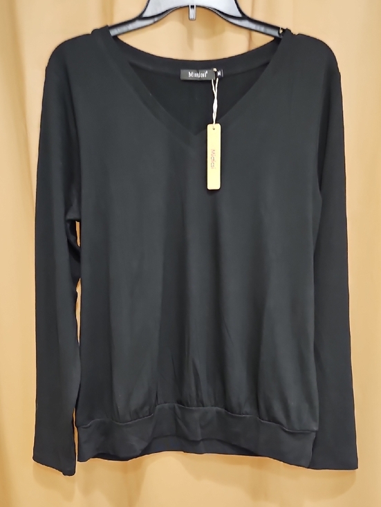 Tops - Black V-Neck Long Sleeve Top With Banded Waist